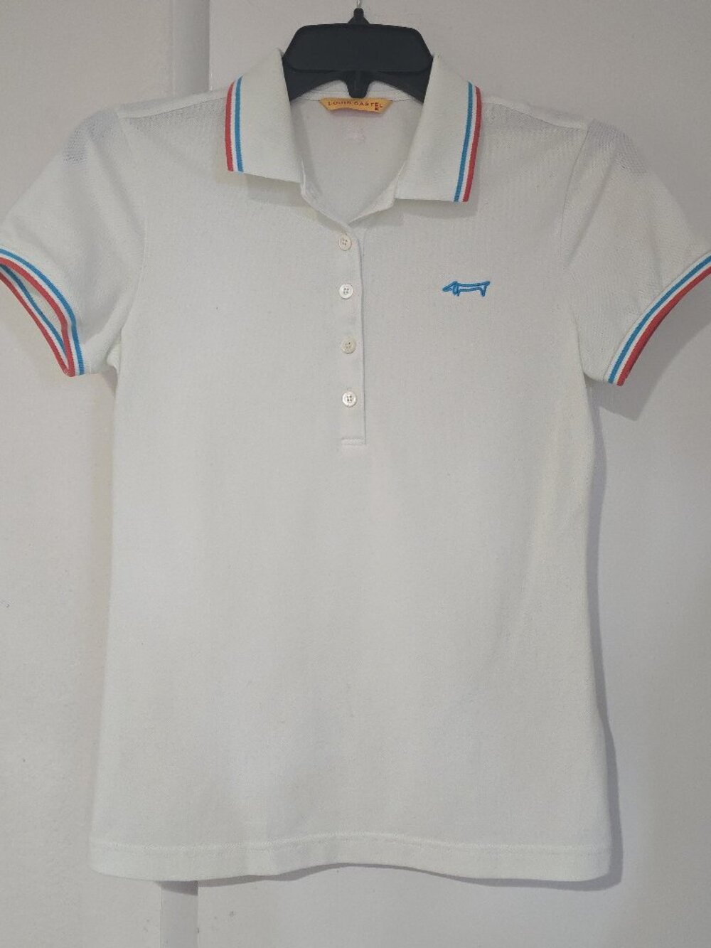 Louis Castel Womens Golf Polo Shirt White Size 90 (S) Dachshund Logo